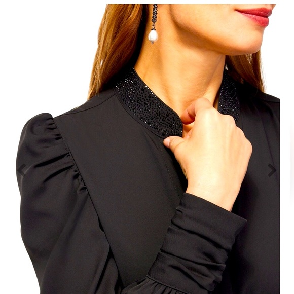 Chico’s Black Label Hand Sewn Sparkle Detail Bead Black Collar Dress Blo… - Picture 4 of 6